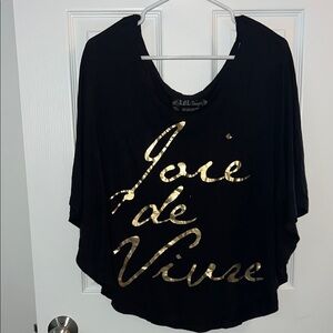L.O.L. Vintage Black Poncho Style Tee with Gold Script
